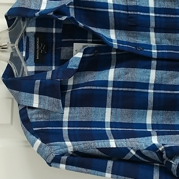 Banana Republic Standard Fit Button Front Blue Plaid Shirt M - Picture 9 of 14